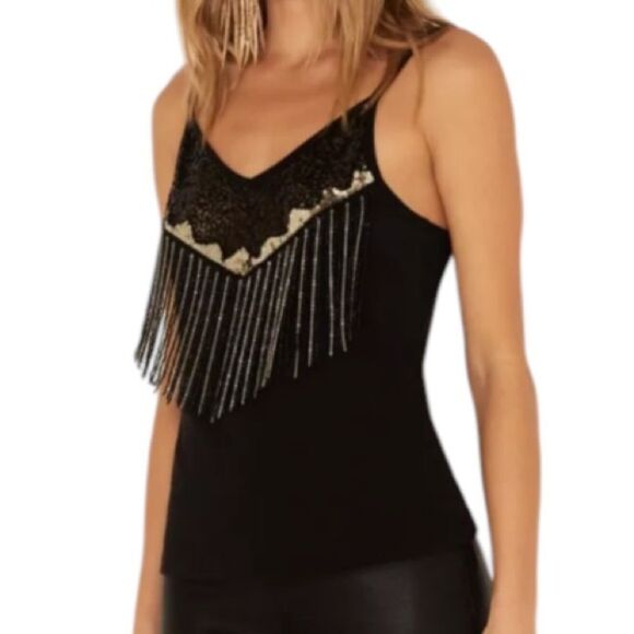 Idyllwind Black Powell Sequin Fringe Cami Top Women's Medium Adjustable Straps - Picture 5 of 16